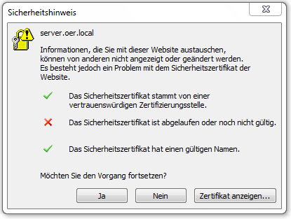 attingo outlook sicherheitshinweis sicherheitszertifikat abgelaufen ungueltig